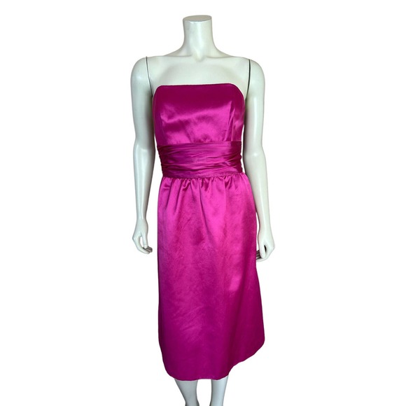 Lilly Pulitzer Hot Pink Satin Dress Strapless Prom Party Ruched Y2K Vintage 6